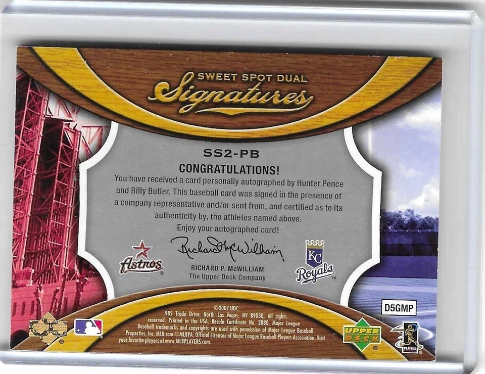 Hunter Pence Billy Butler 2007 cubierta superior punto dulce firmas dobles RC #10/10 Foto 2 de 2