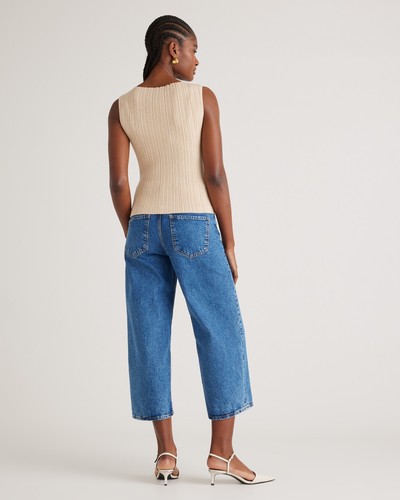 Quince Women's Cotton Cashmere Ribbed Tank, Size M, Heather Oatmeal NWT $69 - Picture 2 of 8