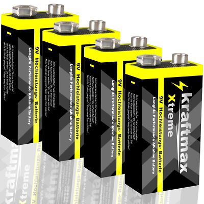 4x Kraftmax 9V Block  6LR61 Batterien / Blockbatterien 6 LR 61 für Rauchmelder
