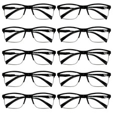 10 Pack Mens Unisex Half Frame Square Reading Glasses Black Spring Hinge Readers