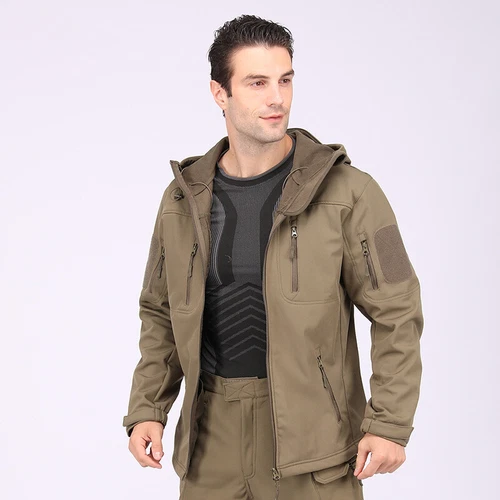 Giacca a vento tattica uomo soft shell giacca esercito jacket cappuccio tempo libero ~ - Foto 20 di 65