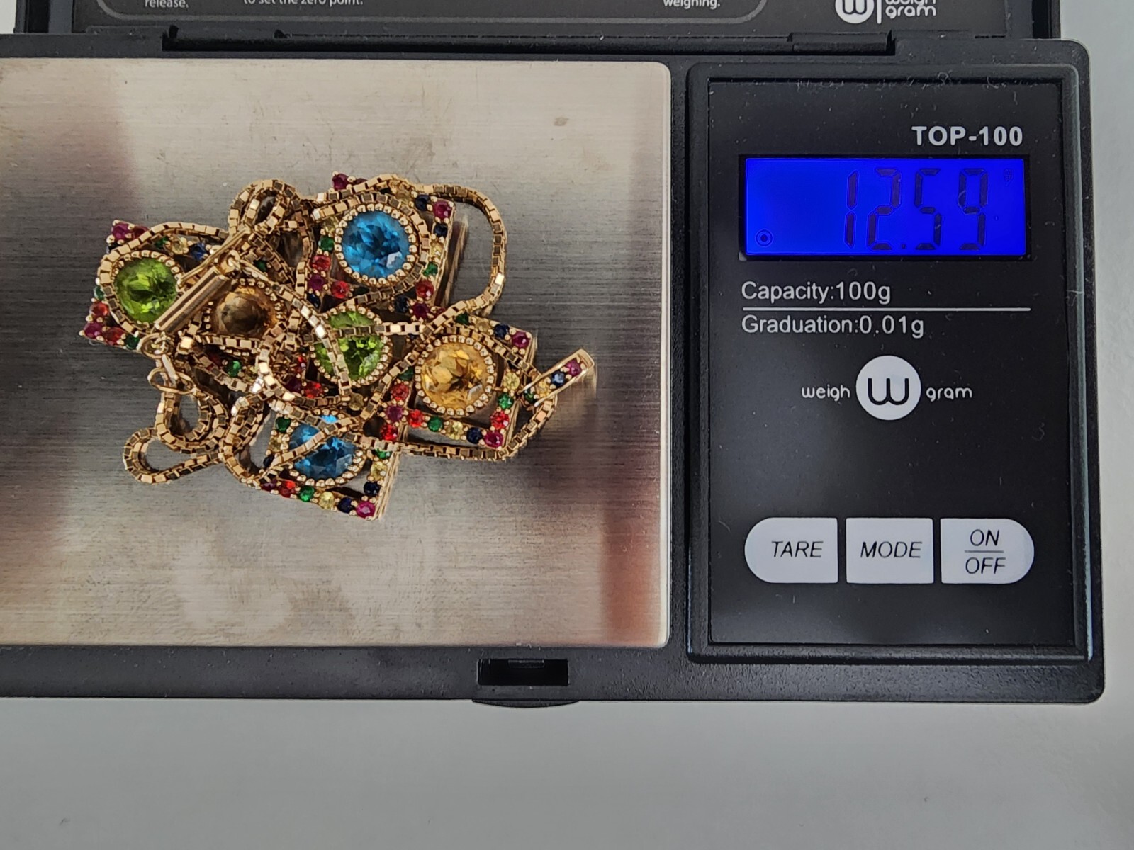 14K Solid Gold Multi-Colored Gemstone Cross Penda… - image 18