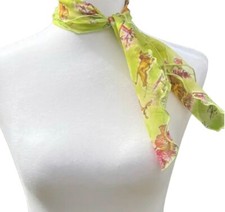 Scarf Vintage Green  60  s Sheer Multi Print Neck Accessory Light Weight