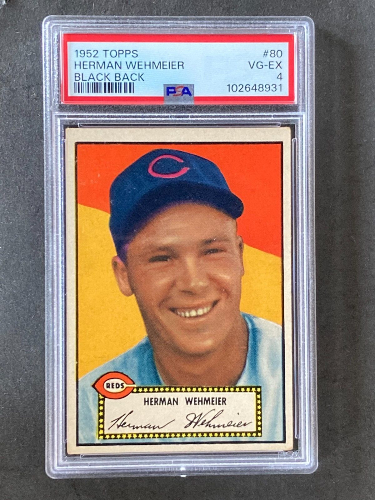 1952 Topps #80 Herman Wehmeier Black Back Set Break PSA 4