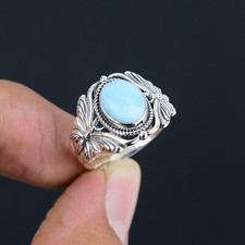 Larimar Gemstone 925 Sterling Silver Prong Set Ring For Women LS-554