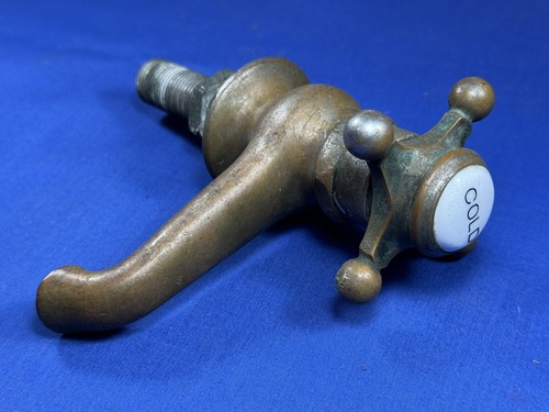 C.1915 PECK Bros. Bronze federbeladener Wasserhahn mit ""kalter"" Porzellankappe - Bild 13 von 13