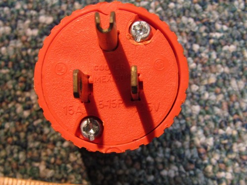 Cooper 15A 125V 3-Prong Round Orange Straight Male Plug - Picture 3 of 5