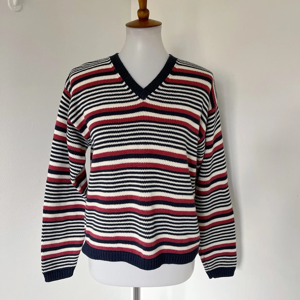 Vintage The Limited Womens Sweater Medium Red White Blue VNeck Cotton Retro 90s - Image 2 of 4