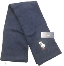 Men's Polo Ralph Lauren French Bulldog Scarf Navy Blue Embroidered