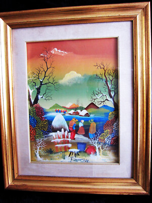 Gemälde Öl auf Leinwand hinter Glas - Naive Malerei - sign. R. Vanovic 78