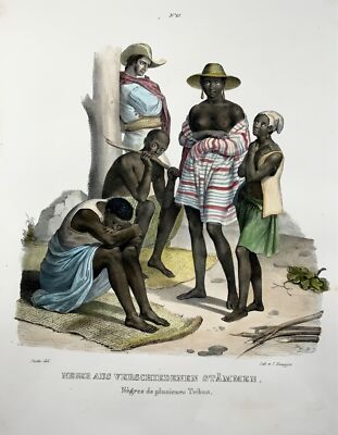 1840 Sklaverei, Afrikanische Sklaven, nach Fuchs, handkolorierte Foliosteinlithographie,