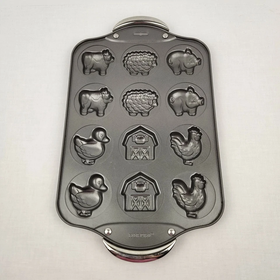 Sartén para galletas NORPRO 12 unidades animales de granja corral antiadherente asas dobles Foto 4 de 4