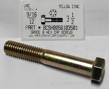 9/16-12x3-1/2 Hex Head Cap Screws Grade 8 Steel Zinc Yellow Plated (3)