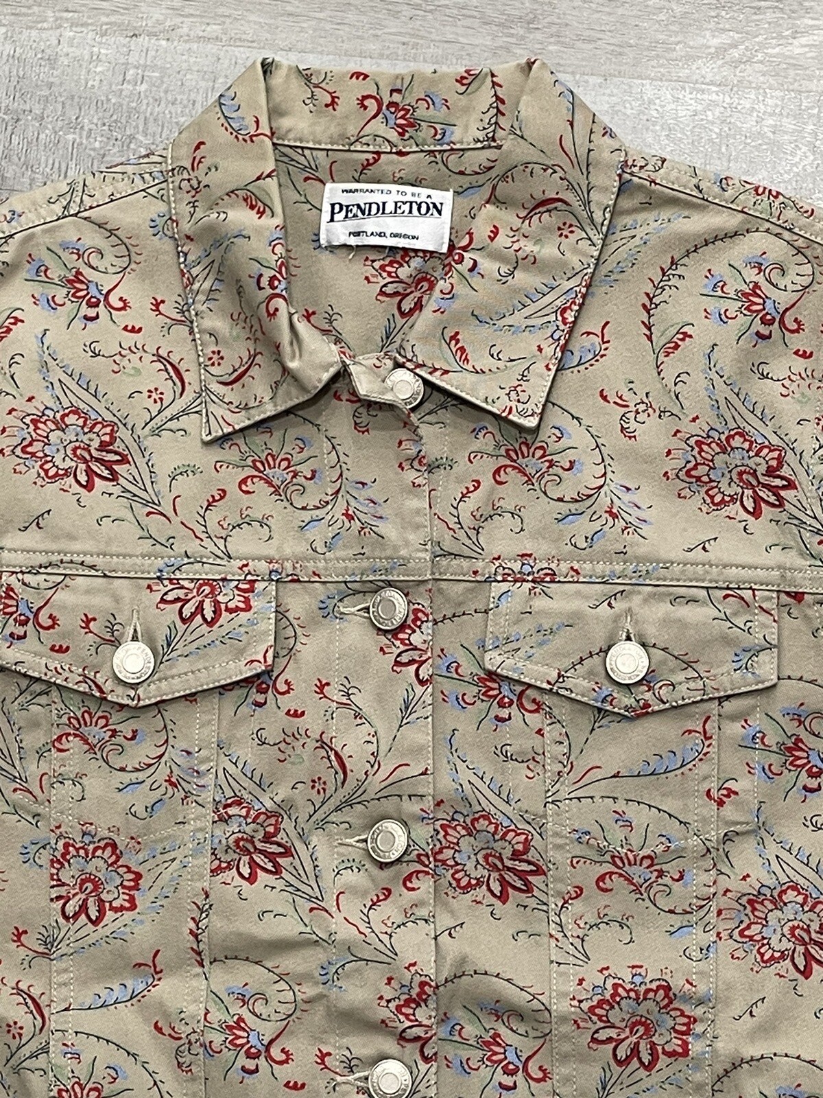 Pendleton trucker Denim Jacket Spring Tan Floral … - image 4
