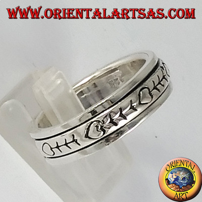 Anello fedina in argento 925  Girevole antistress lisca di pesce