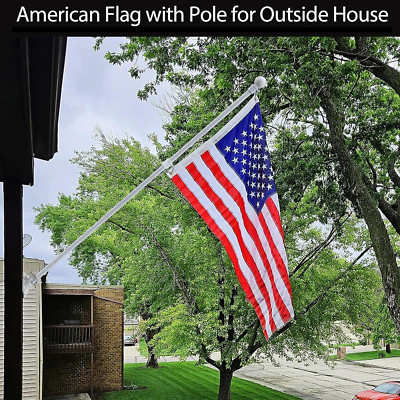 Flagpole stick rod 7' ft Long+ holder Aluminum fit 4', 5' flag for house outside