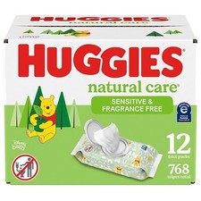 Huggies Natural Care Sensitive Baby Wipes, Unscented,12 Flip-Top Packs 768 Total