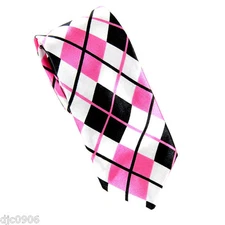 Unisex  Pink Black Gargoyle Silver Plaid Pattern Fashion Neck Tie 56"L x 2"W-New