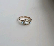 Victorian Baroque Pearl Turquoise Cabochon Gold Filled Ring Size 4.5
