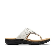 Clarks Laurieann Palm 26181704 Womens White Leather Flip-Flops Sandals Shoes