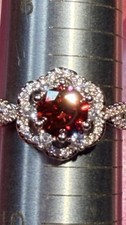 New Floral Halo Ring featuring a vibrant red round-cut Moissanite Pave'  Band