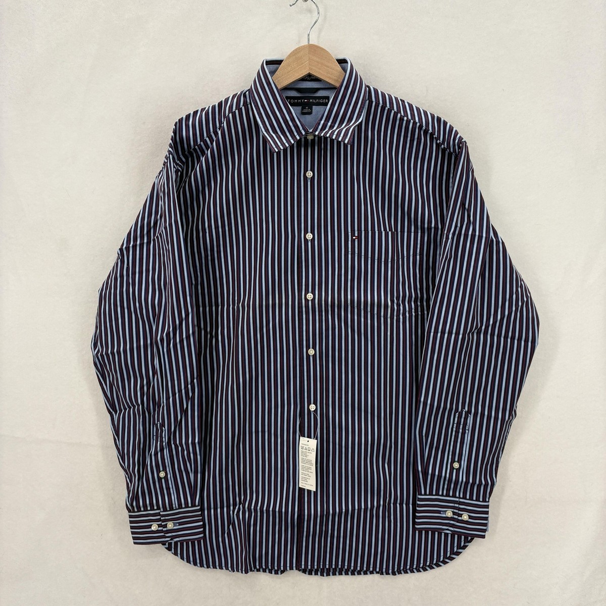sachin and babi light blue dress Tommy Hilfiger Dress Shirt Mens Medium Blue Stripe Regular Fit Long Sleeve  NWT