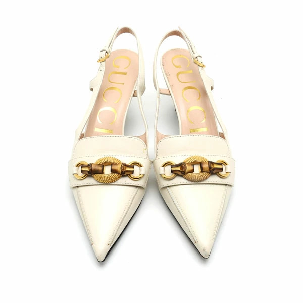 GUCCI Pumps Leather White #35 (approx. JP22.0cm) Slingback Bamboo thumbnail 7