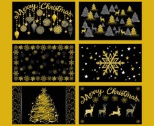 35" Fabric Panel Timeless Treasures Merry Christmas Placemat Blocks Black Gold