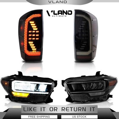 FULL LED Headlights + SMOKED Tail Lights For 2016-23 Toyota Tacoma W/Sequential
