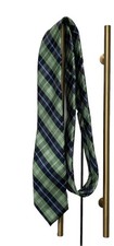 Chaps Boys Necktie Leaf Green Dark Light Blue White Plaid Tie 2.5" Wide x 48"