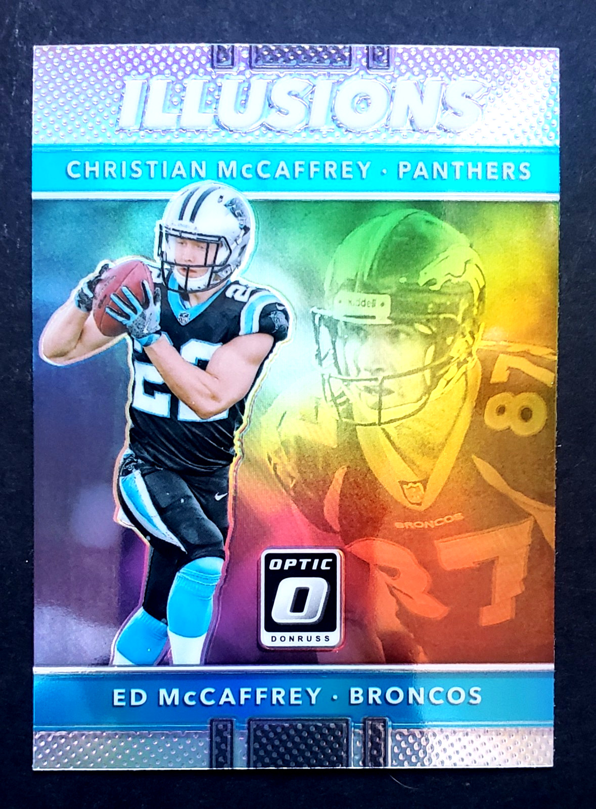 2017 Christian & Ed McCaffrey Donruss Optic Illusions Holo #18 Rookie Card RC