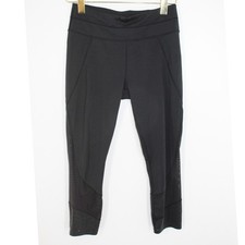 Athleta Crop Leggings Mesh Laser Cut Pocket Size S Black