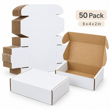 50 Pack 6x4x2in White Corrugated Shipping Boxes Cardboard Mailer Packing Cartons