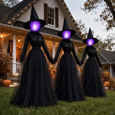 Halloween Witch Decorations Outdoor, 6 FT Set of 3 Light Up Head Holding Hands