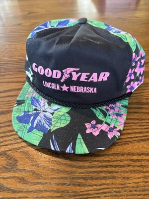 Rare!! New Vintage 80 s 90 s Goodyear Neon Floral SnapBack Trucker Hat Nebraska