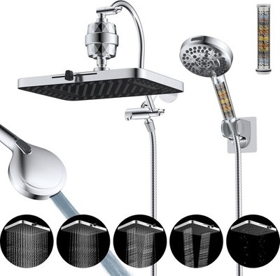 Hibbent Rainfall Shower Head Combo Filtered Chrome