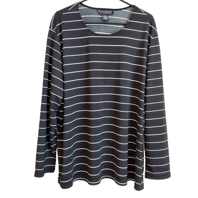 Dialogue Womens Blouse Size 2X Long Sleeve Stretchy Black White Striped