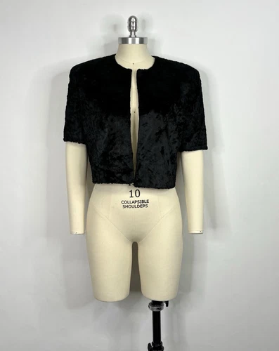 Giacca pelliccia sintetica vintage Moschino anni 80 nera 'pelliccia per divertimento' 44 L