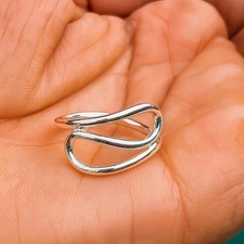 925 Sterling Silver Wave Ring Minimalist Double Loop Open Band Ring All Size