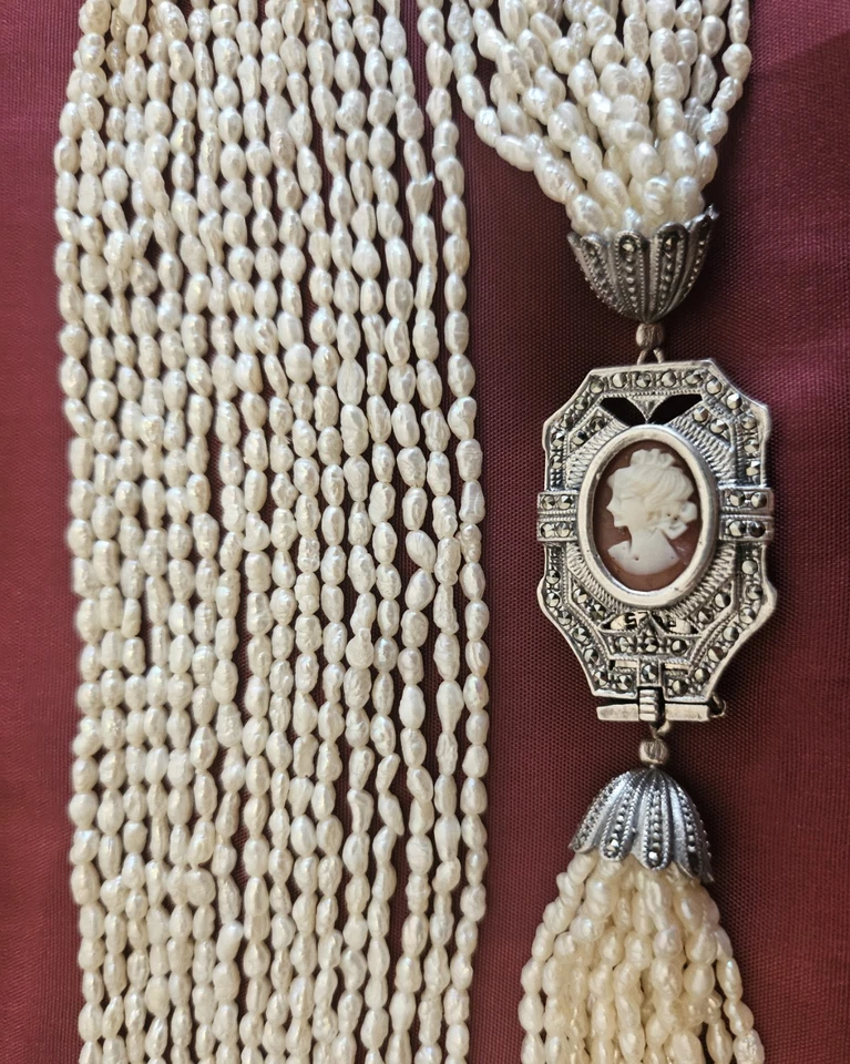 Collana Di Perle Vere Vintage 16 Fili con chiusura gioiello antico Sterling. - Immagine 2 di 4