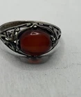vintage 925 Sterling Silver Red Cabochon Stone Ring Size 7