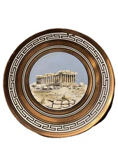 Vintage Greek Decorative Copper Wall Hanging Plate Athens Ruins Hand Made Greece