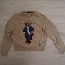 Polo by Ralph Lauren Beige Cashmere Bear Crewneck Pullover Sweater S