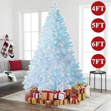4 5 6 7 Ft LED Artificial White Christmas/Hanukkah/Holiday Tree w/ Blue Lights