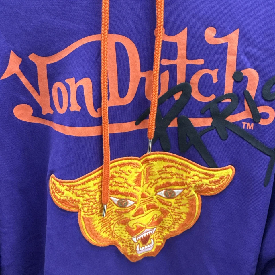 冯荷兰全新紫色连帽衫 XXL 意大利制造图形老虎布贴街头服饰 — 第 3/4 张图片