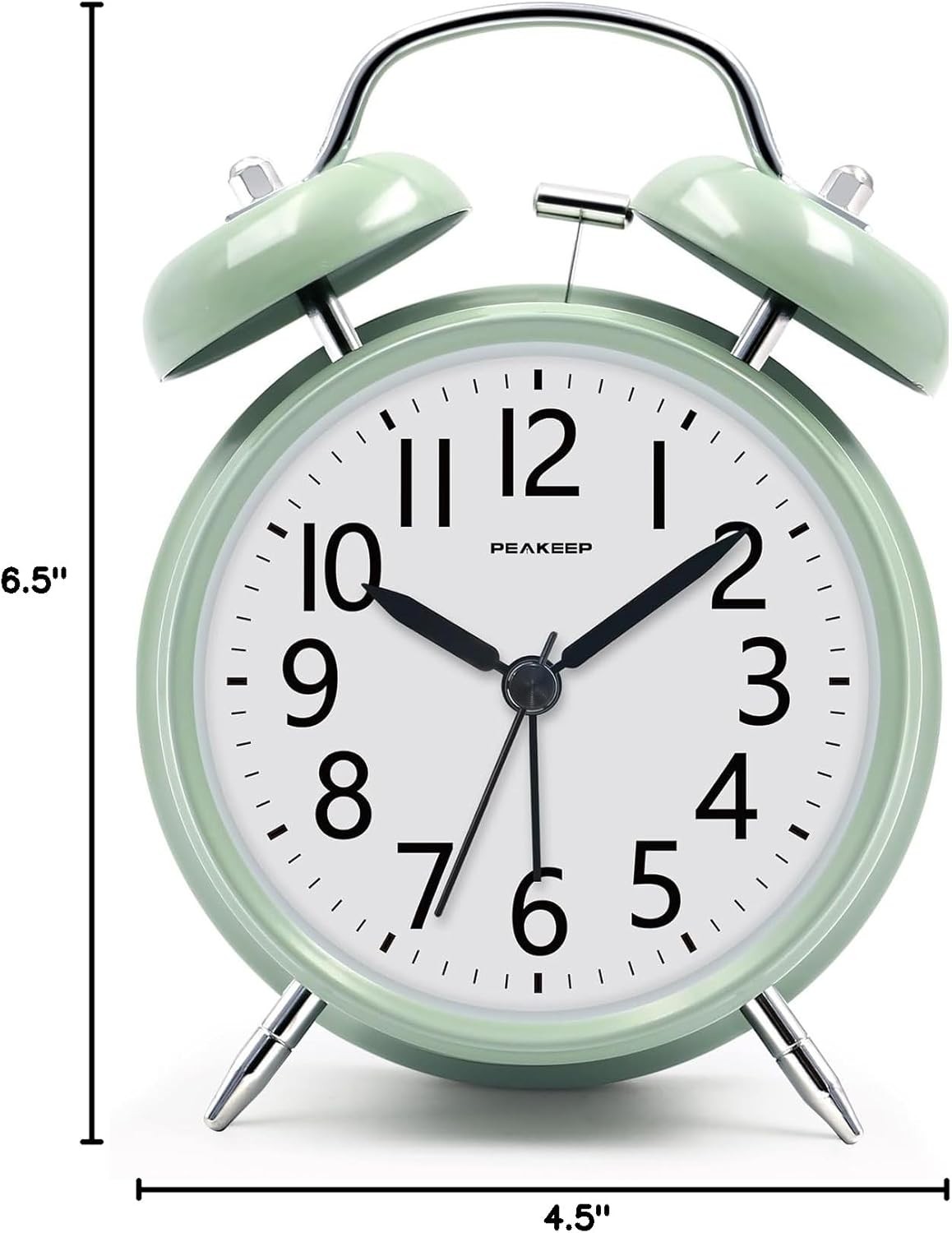 Peakeep Battery Operated Clocks Loud Analog Twin Bell Alarm Clock 4.5" Old Schoo