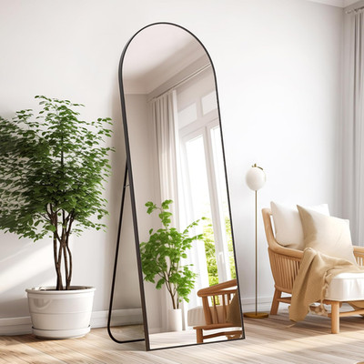 Arched Full Length Mirror, 64.1''×21.1'' Floor Mirror with Stand, Hanging Mirrors