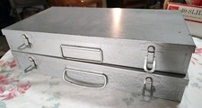 Lot of 2 Slide File storage boxes Vintage Gray Metal Each Holds 150 Slides With
