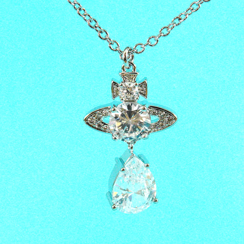 Vivienne Westwood Silver Ismene Drop Pendant Clear Crystal Orb Necklace Box Set