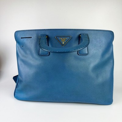 Prada Saffiano Two Way Slate Blue Tote